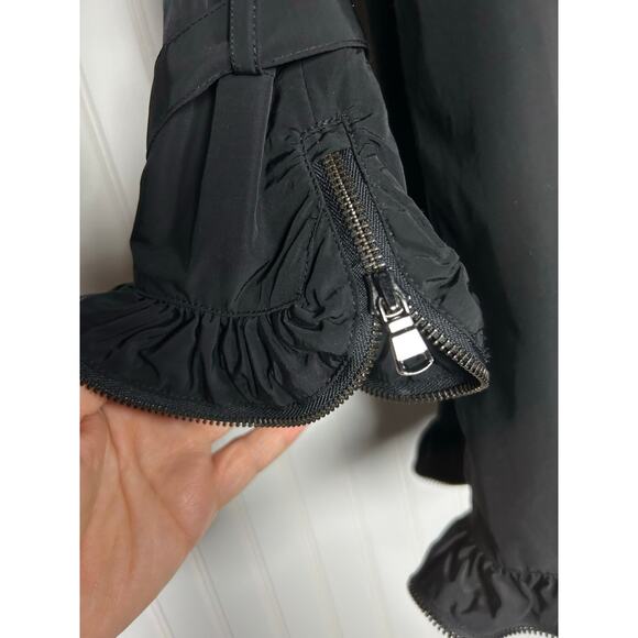 ETCETERA Ruffled Zipper  Tunic Black Raincoat Full Zip Belted 10 fall spring - Picture 5 of 13